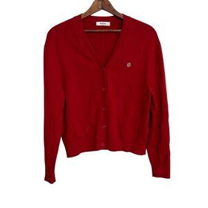 Polham V-neck Long Sleeve Button Front Rayon Blend Knit Cardigan Red Small